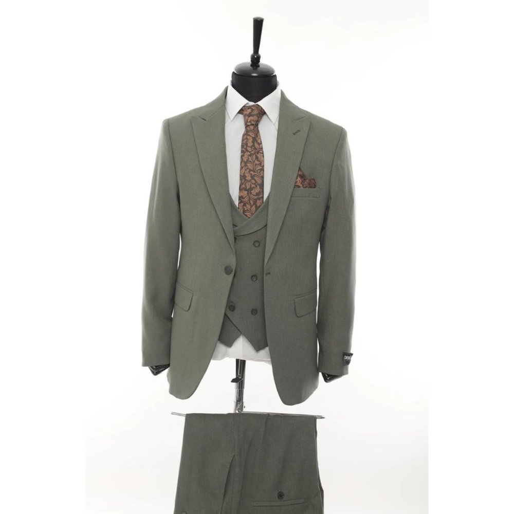 Derman Green Patterned Fabric Luxury Suit 3 Pieces